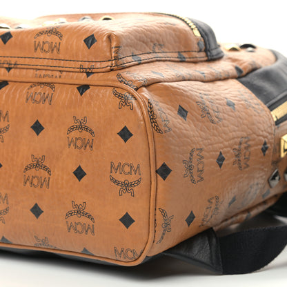 MCM Visetos Studded Colorblock Small Stark Brock Backpack Cognac Black 9 of 13