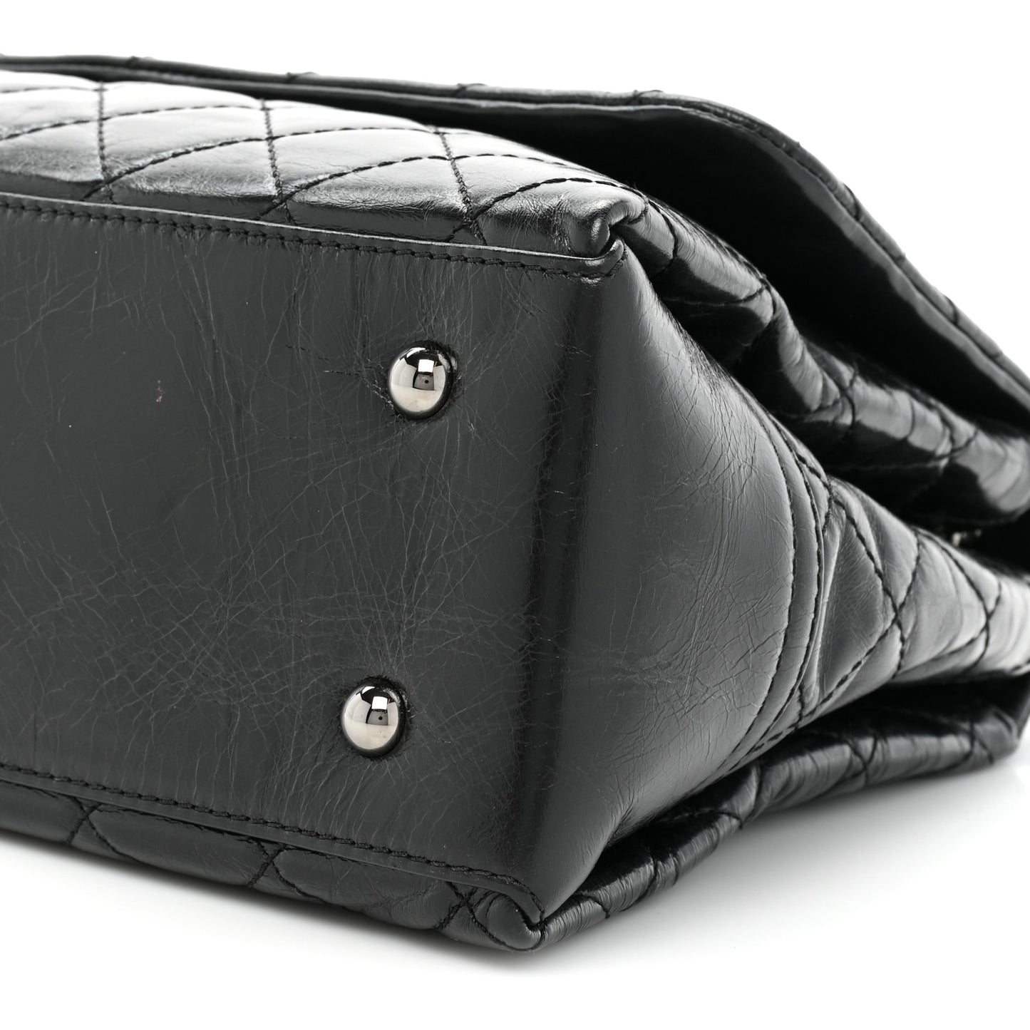 Glazed Calfskin Quilted Large Lady Pearly Flap Black
