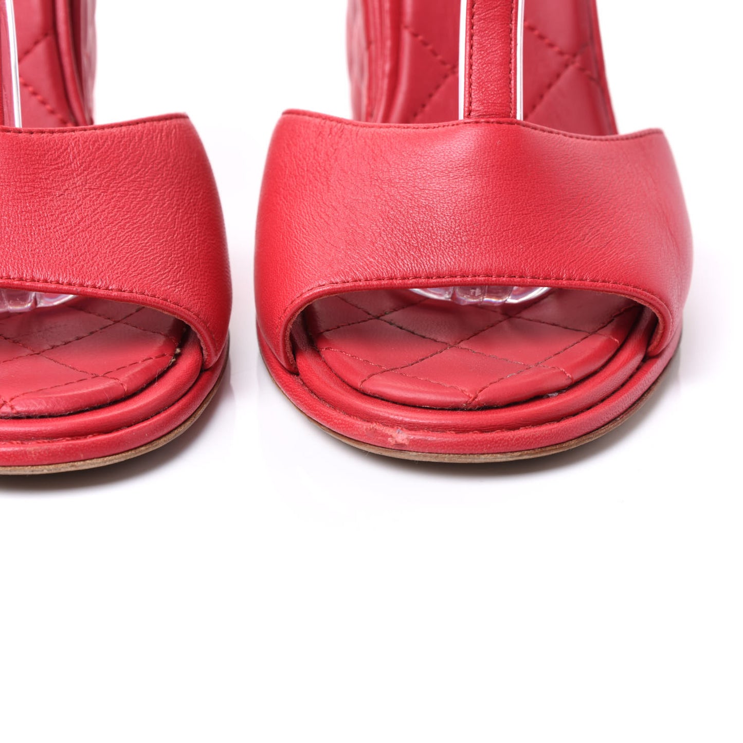 Lambskin Quilted Chain CC Wedge Sandals 40 Red