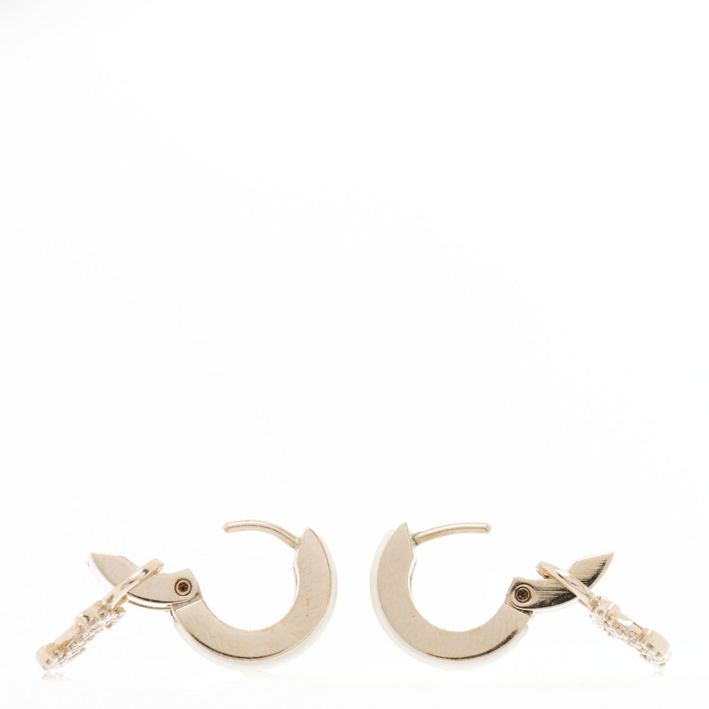 Crystal CC Hoop Drop Earrings Gold Pearly White