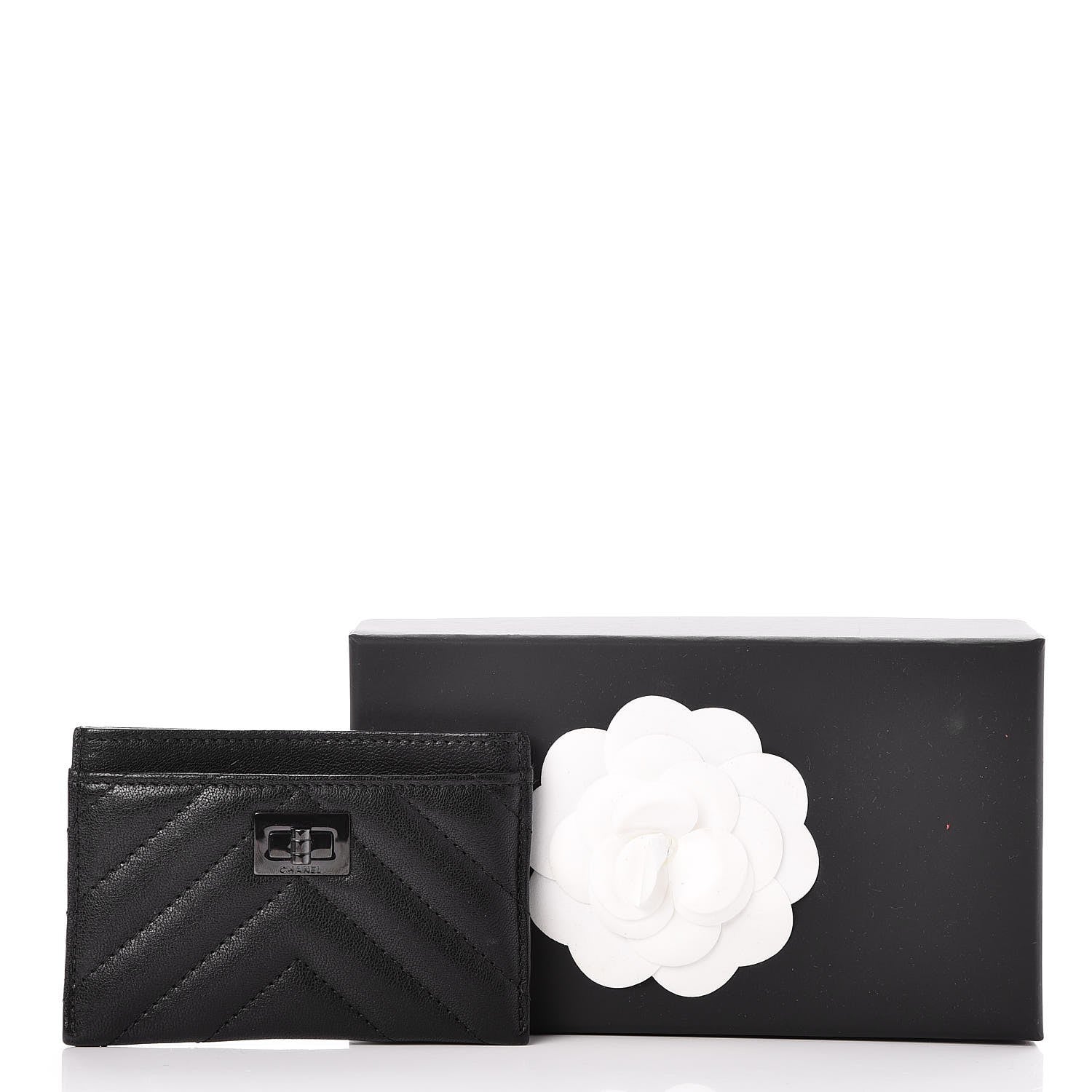 Chanel Sheepskin Chevron Quilted Reissue Card Holder So Black 9 of 9