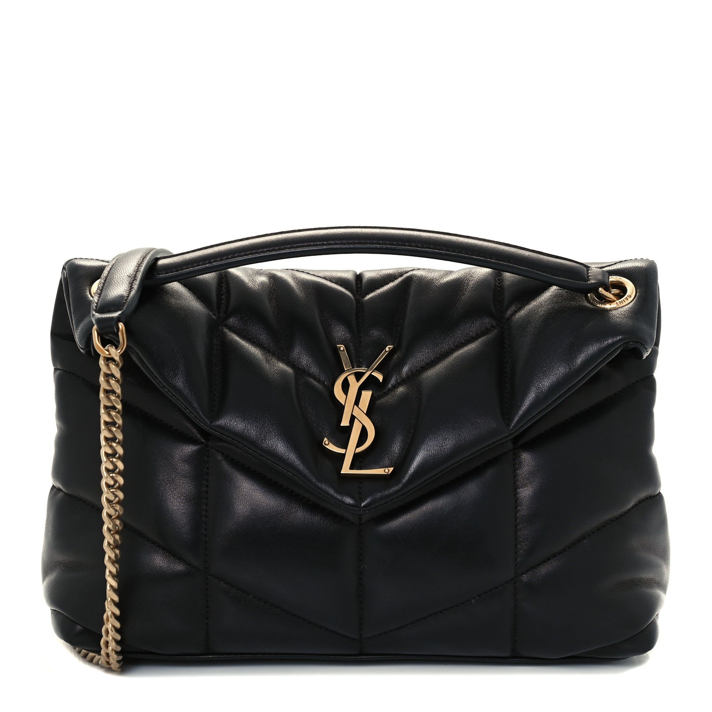 Lambskin Quilted Small Loulou Puffer Monogram Chain Satchel Black