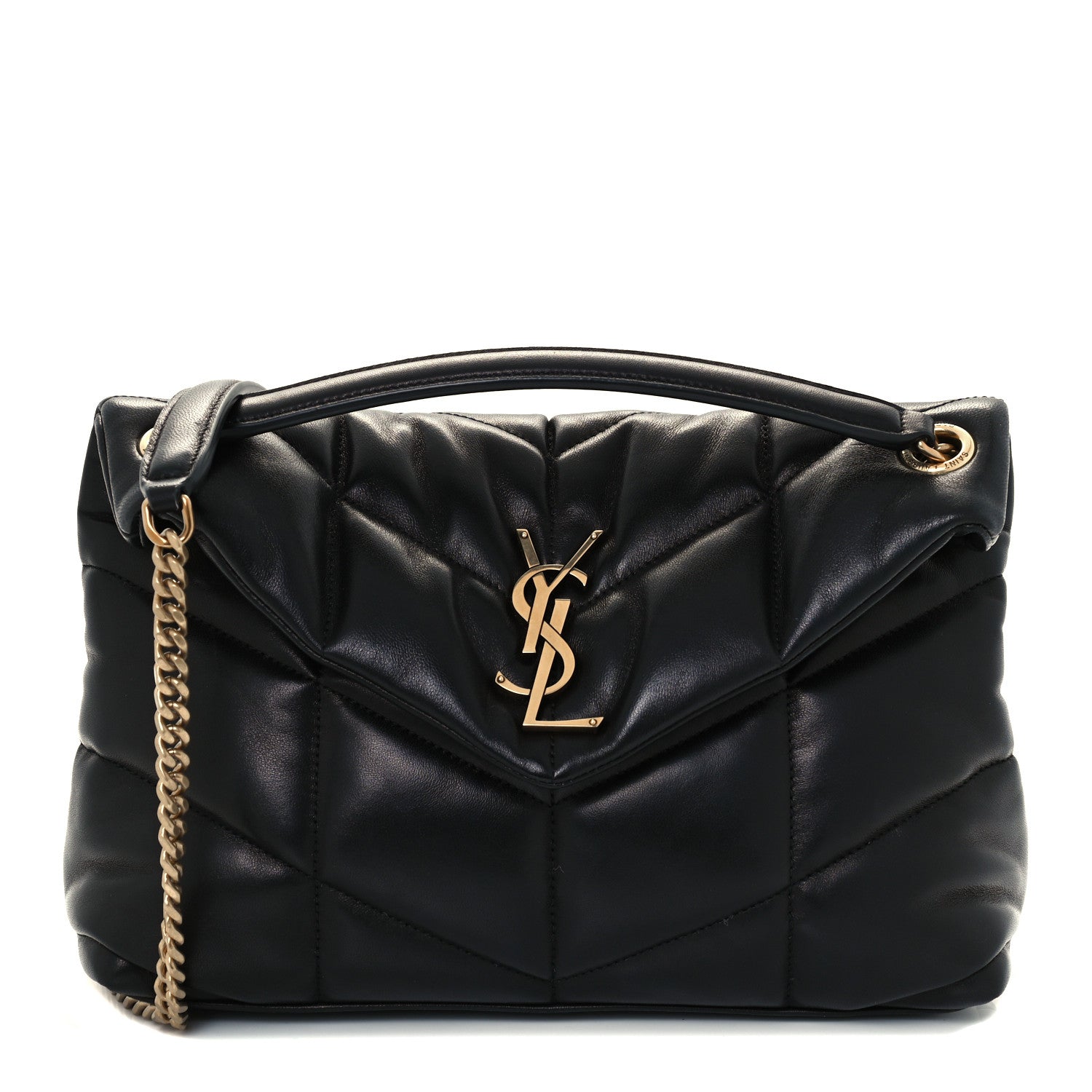 Saint Laurent Lambskin Quilted Small Loulou Puffer Monogram Chain Satchel Black 1 of 11