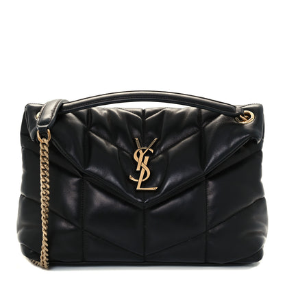 Saint Laurent Lambskin Quilted Small Loulou Puffer Monogram Chain Satchel Black 1 of 11