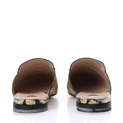 Gucci Jacquard Floral Womens Princetown Slippers 38 Oro Black 6 of 10