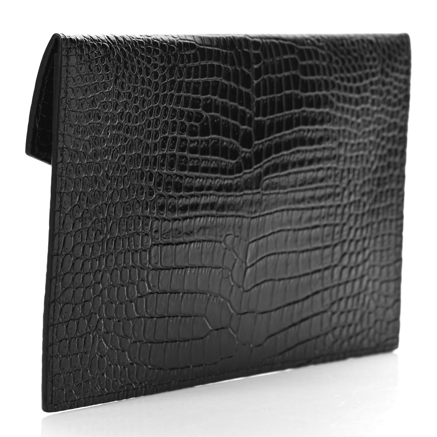 Calfskin Crocodile Embossed Uptown Monogram Clutch Black