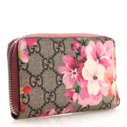 Gucci GG Supreme Monogram Blooms Zip Around Card Case Wallet Beige Multicolor Dry Rose 3 of 7