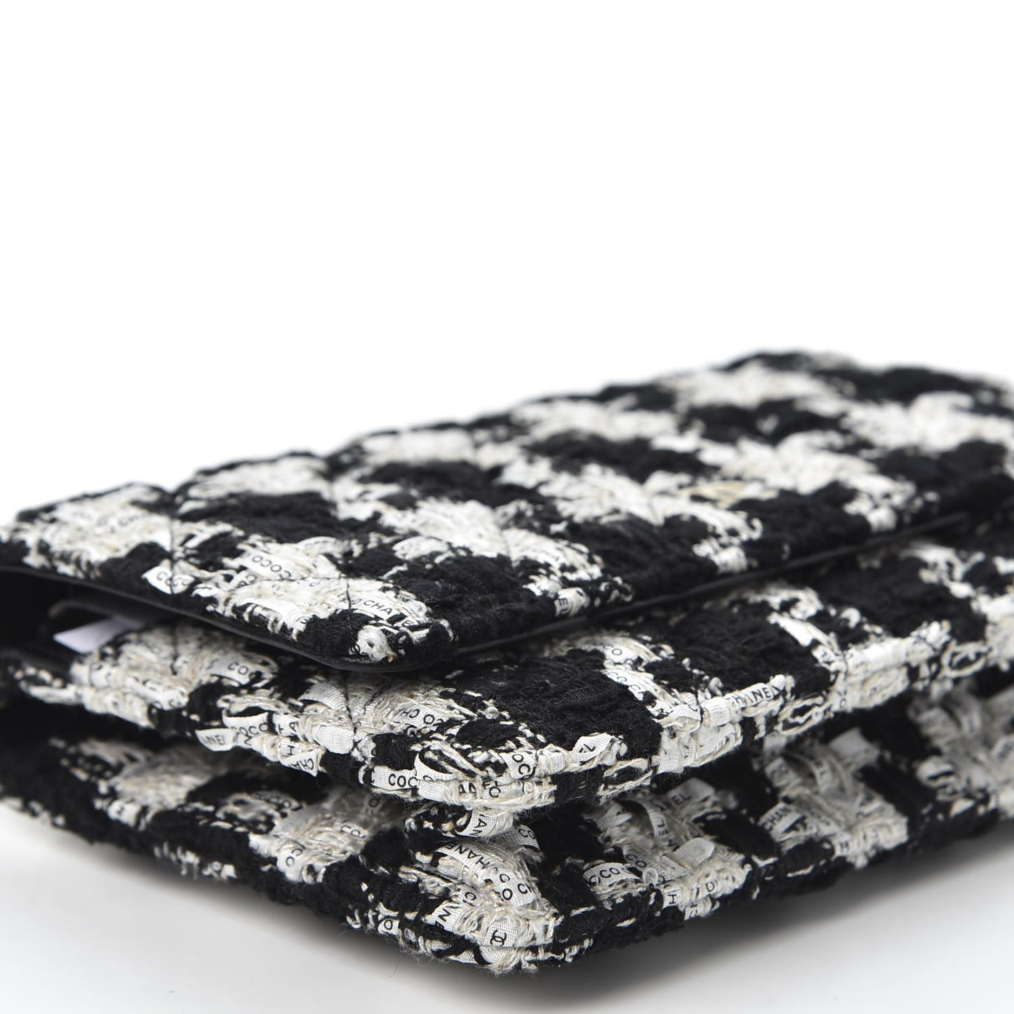 Tweed Quilted Wallet On Chain WOC Black Ecru White