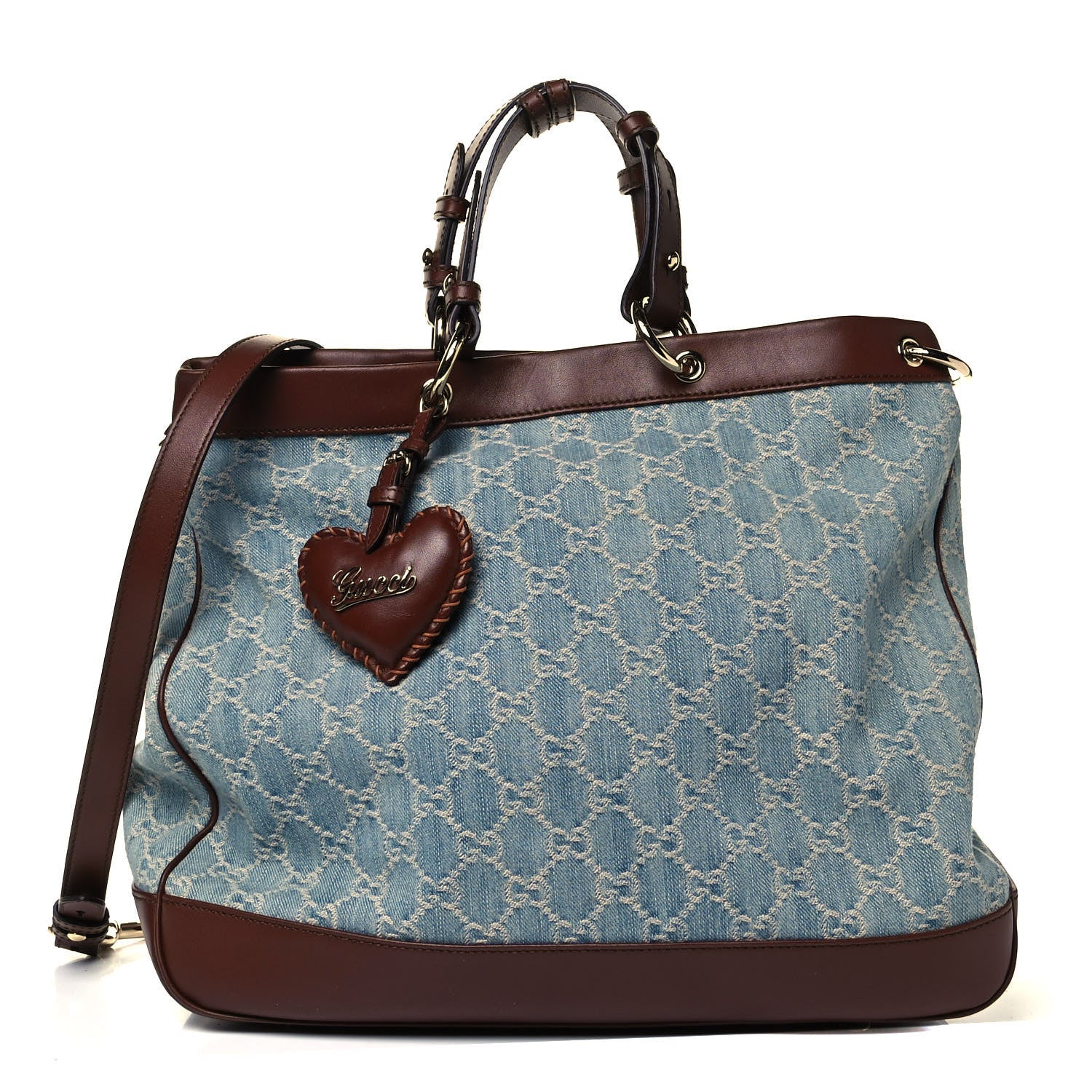 Gucci Denim Monogram Medium Valentine Top Handle Bag 1 of 10