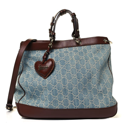 Gucci Denim Monogram Medium Valentine Top Handle Bag 1 of 10