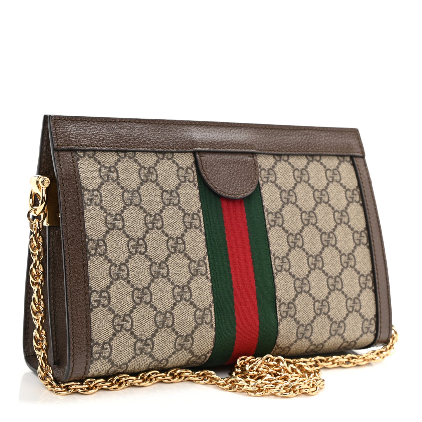 GG Supreme Monogram Web Small Ophidia Chain Shoulder Bag Brown