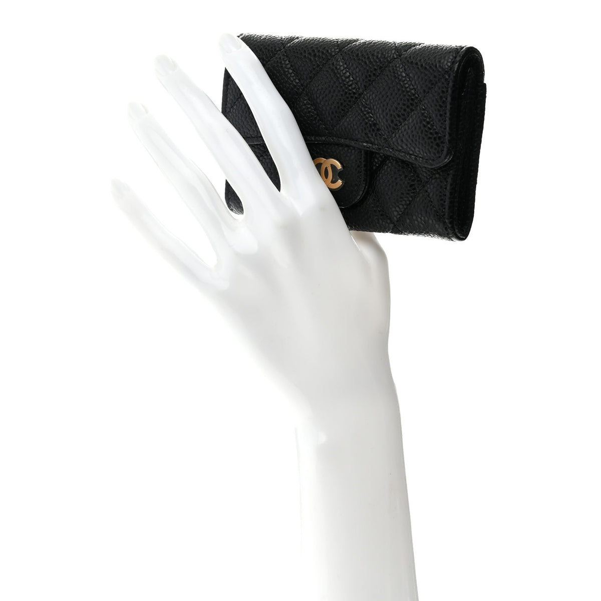Caviar Quilted Flap Card Holder Wallet Black