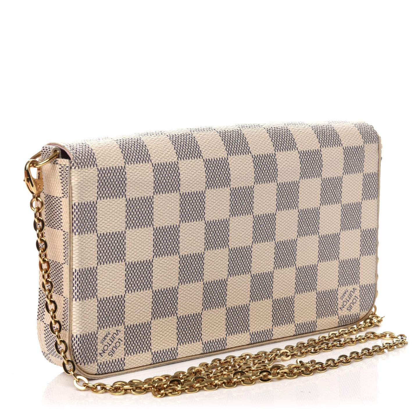 Damier Azur Pochette Felicie Chain Wallet Rose Ballerine