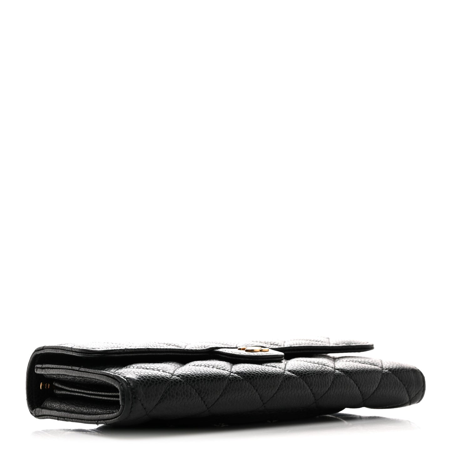 Caviar Quilted Large Gusset Flap Wallet Black