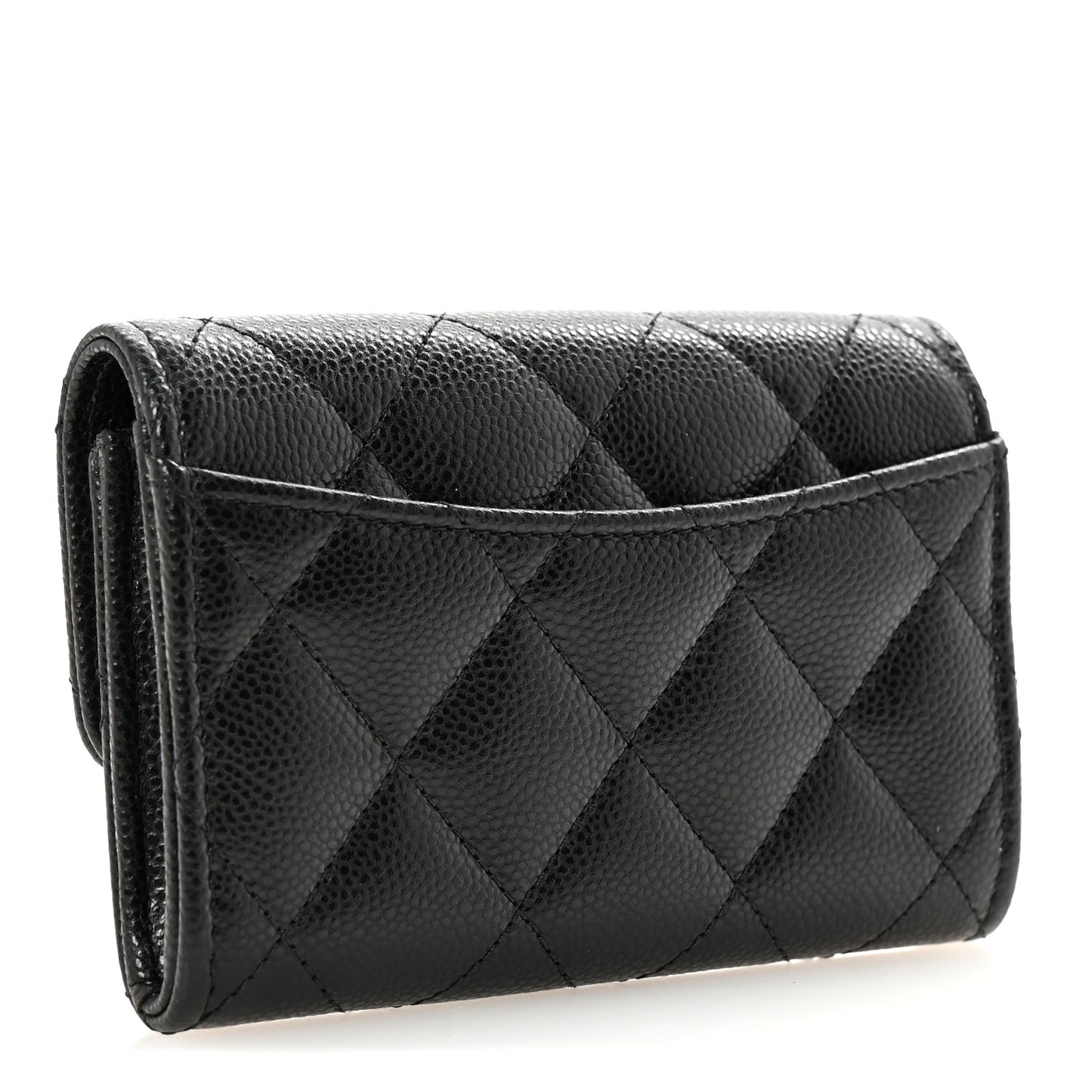 Caviar Quilted Flap Card Holder Wallet Black