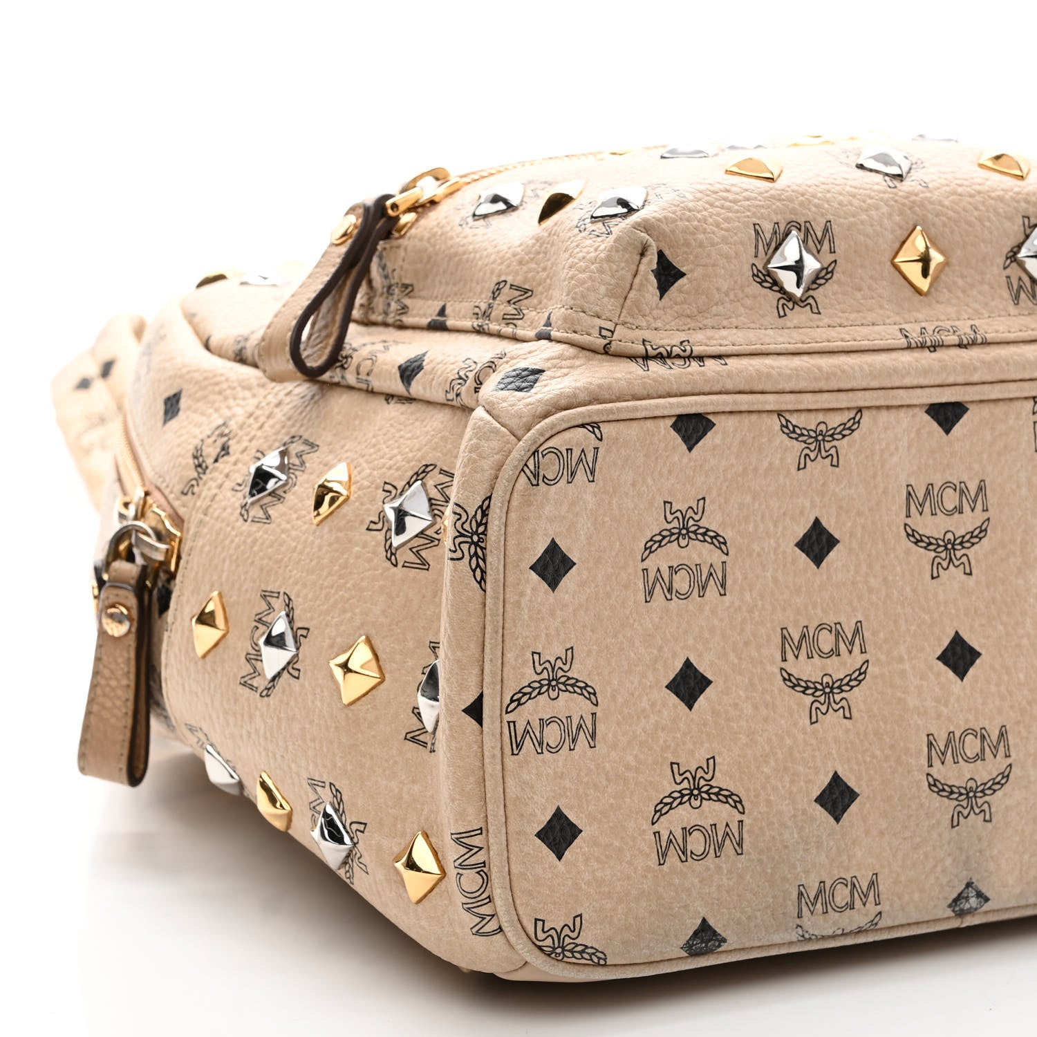 MCM Visetos Small Side Stud Stark Backpack Beige 8 of 9