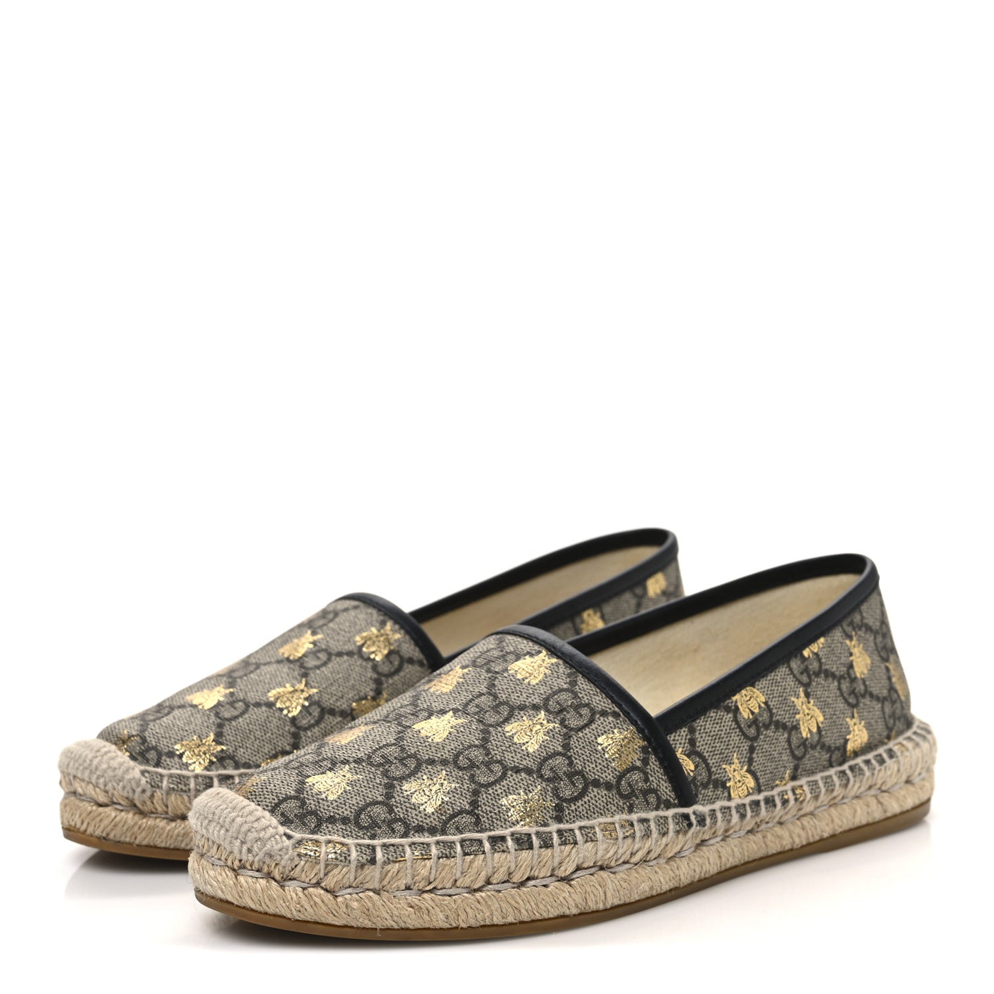 GG Supreme Monogram Bees Espadrille Flats 36.5 Beige Ebony Oro Black