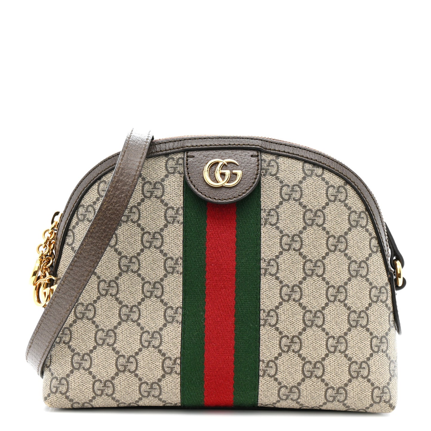 GG Supreme Monogram Textured Dollar Calfskin Web Small Ophidia Dome Shoulder Bag Beige Ebony New Acero
