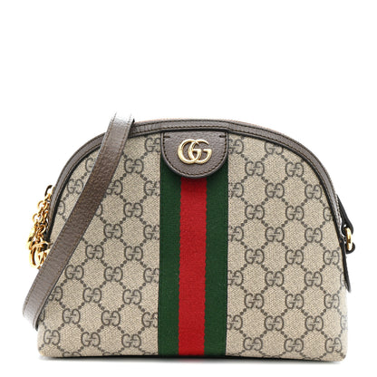 Gucci GG Supreme Monogram Textured Dollar Calfskin Web Small Ophidia Dome Shoulder Bag Beige Ebony New Acero 1 of 13
