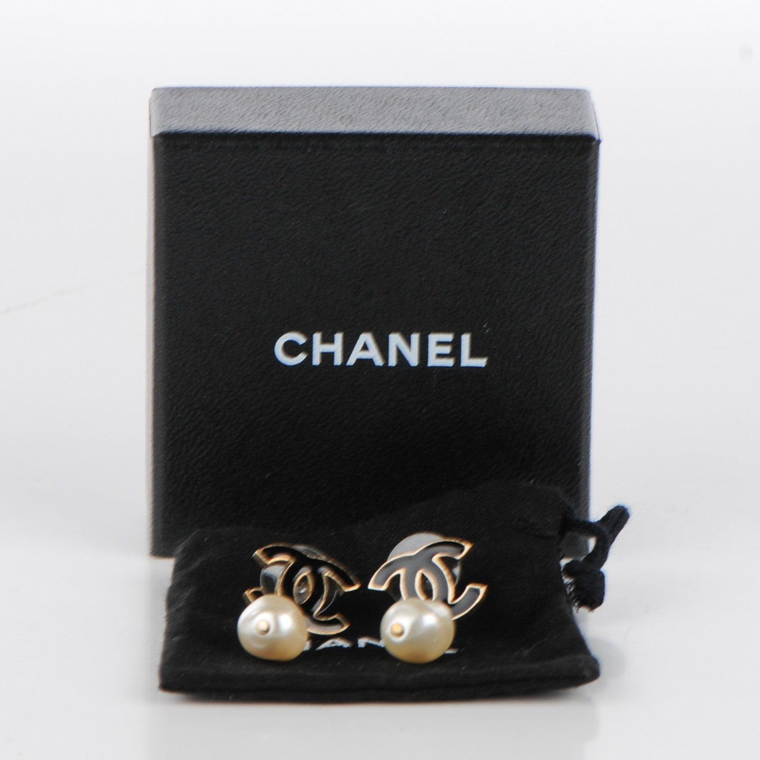 Chanel Enamel CC Pearl Drop Earrings Black Gold 5 of 5