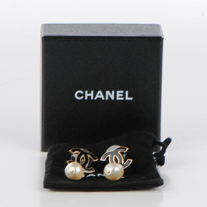 Chanel Enamel CC Pearl Drop Earrings Black Gold 5 of 5