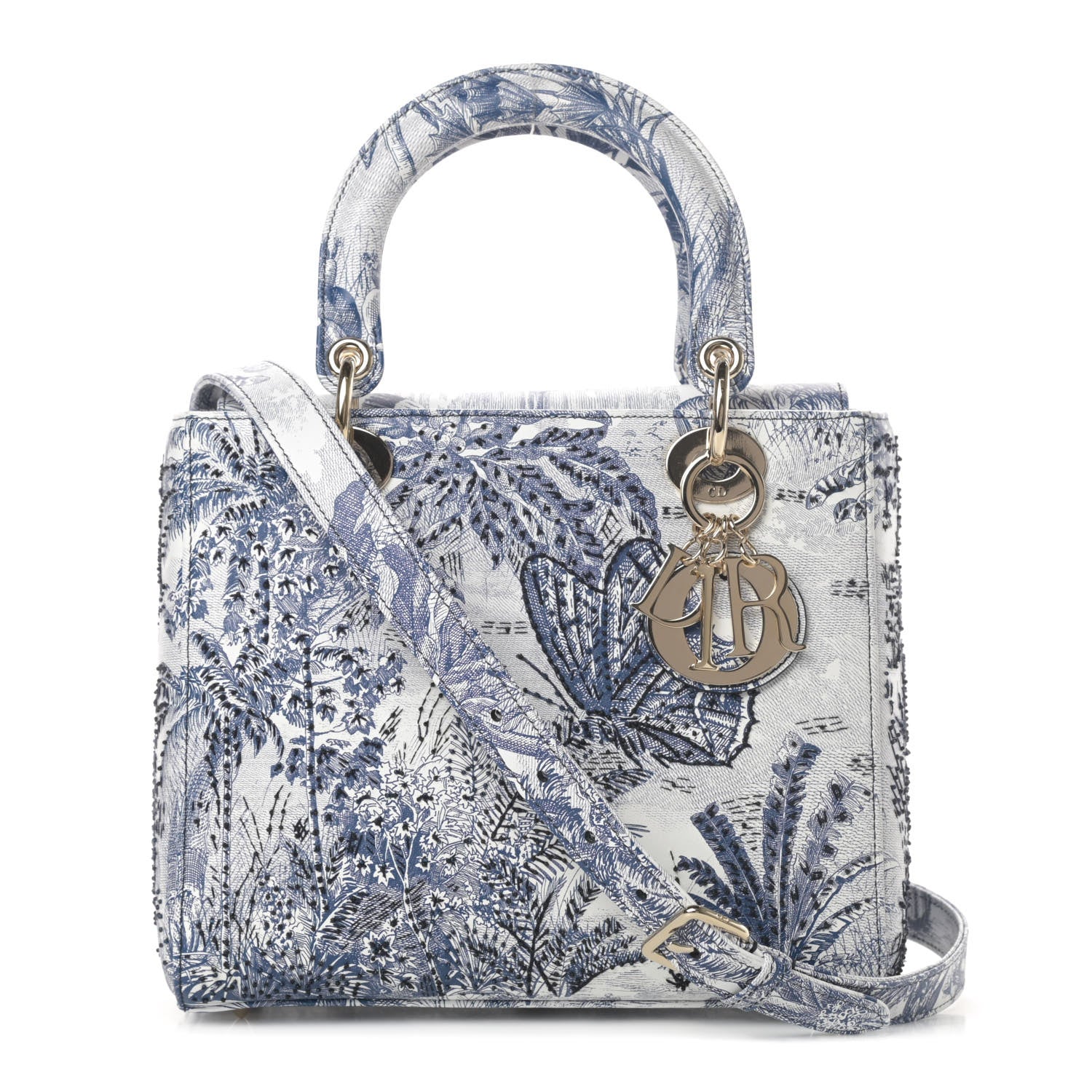 Christian Dior Lambskin Embroidered Medium Palm Tree Toile De Jouy Lady Dior Blue 1 of 11