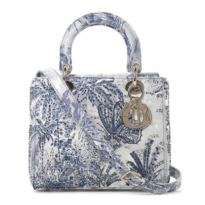 Christian Dior Lambskin Embroidered Medium Palm Tree Toile De Jouy Lady Dior Blue 1 of 11