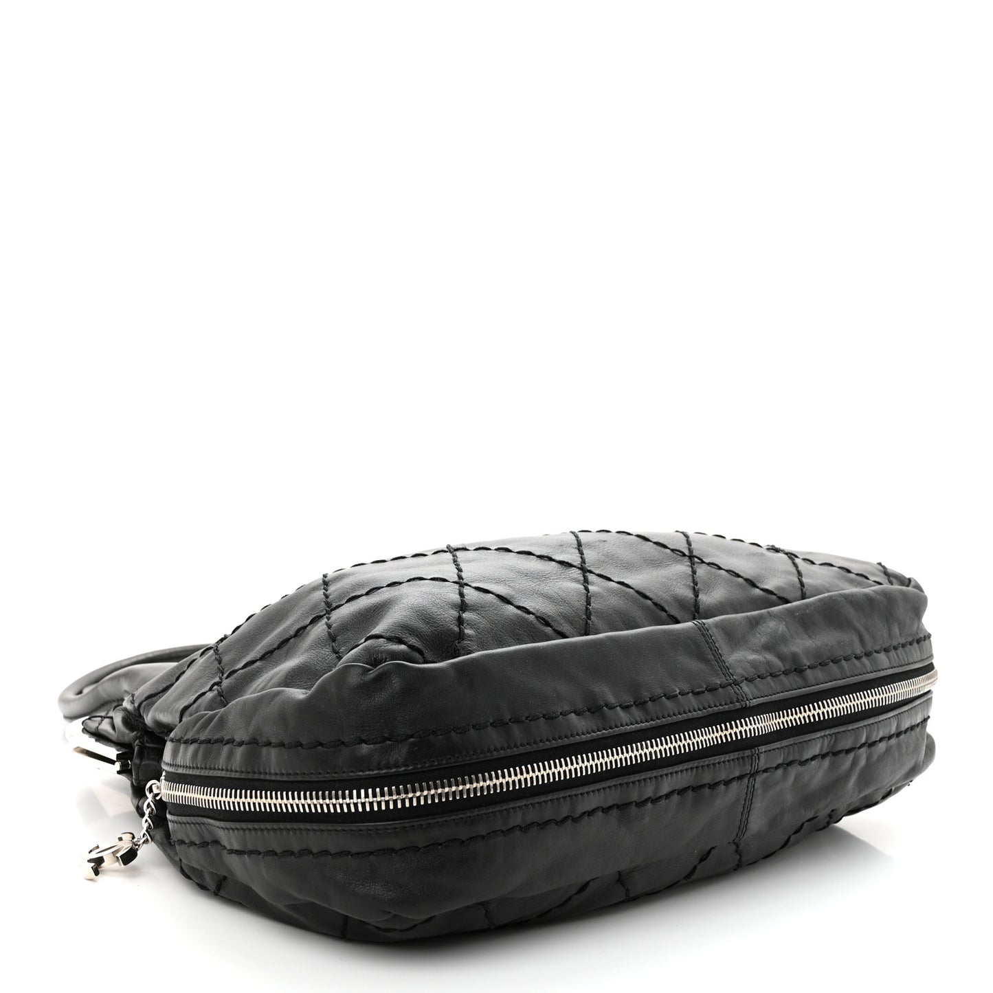 Calfskin Stitched Expandable Frame Bag Black