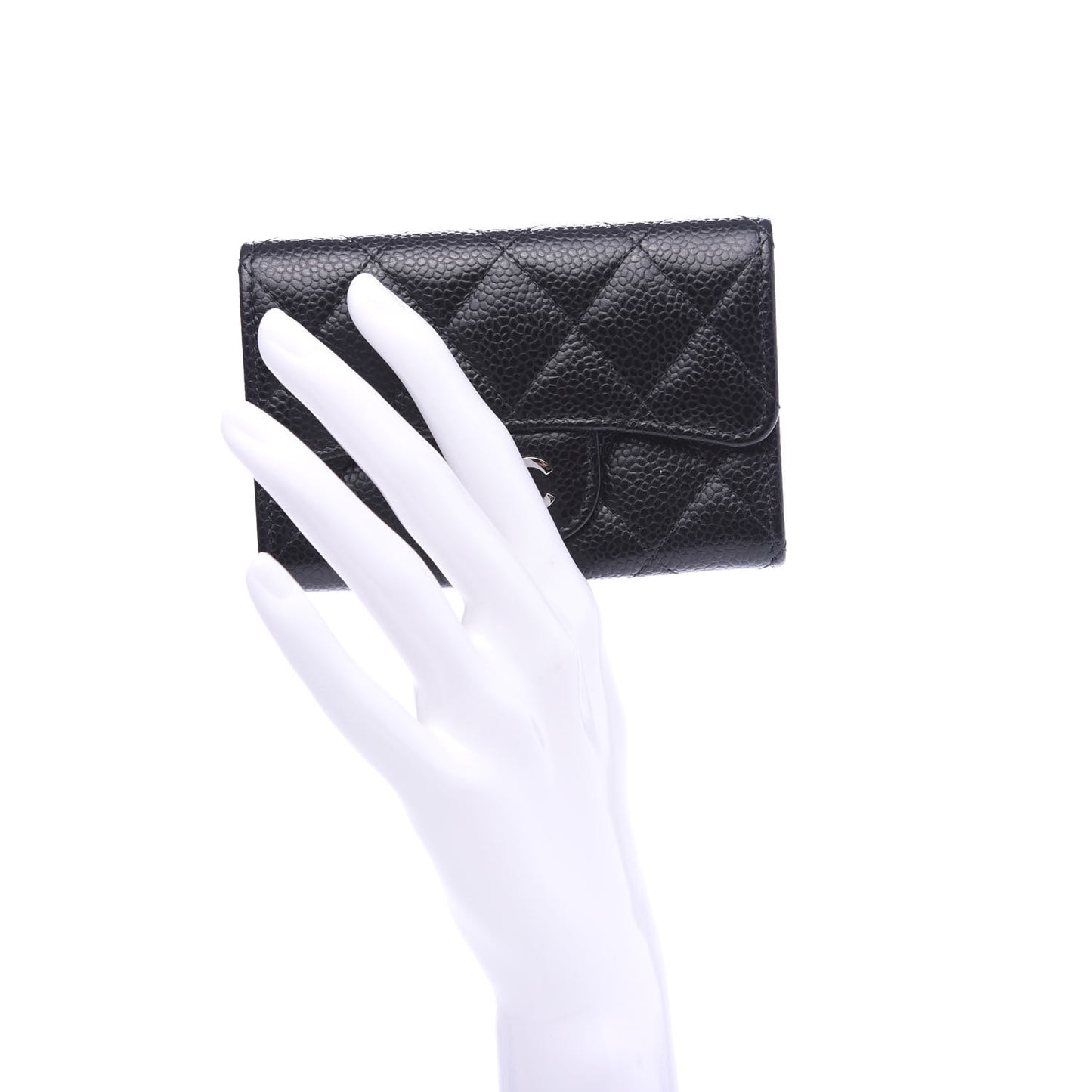 Caviar Quilted Flap Card Holder Wallet Black