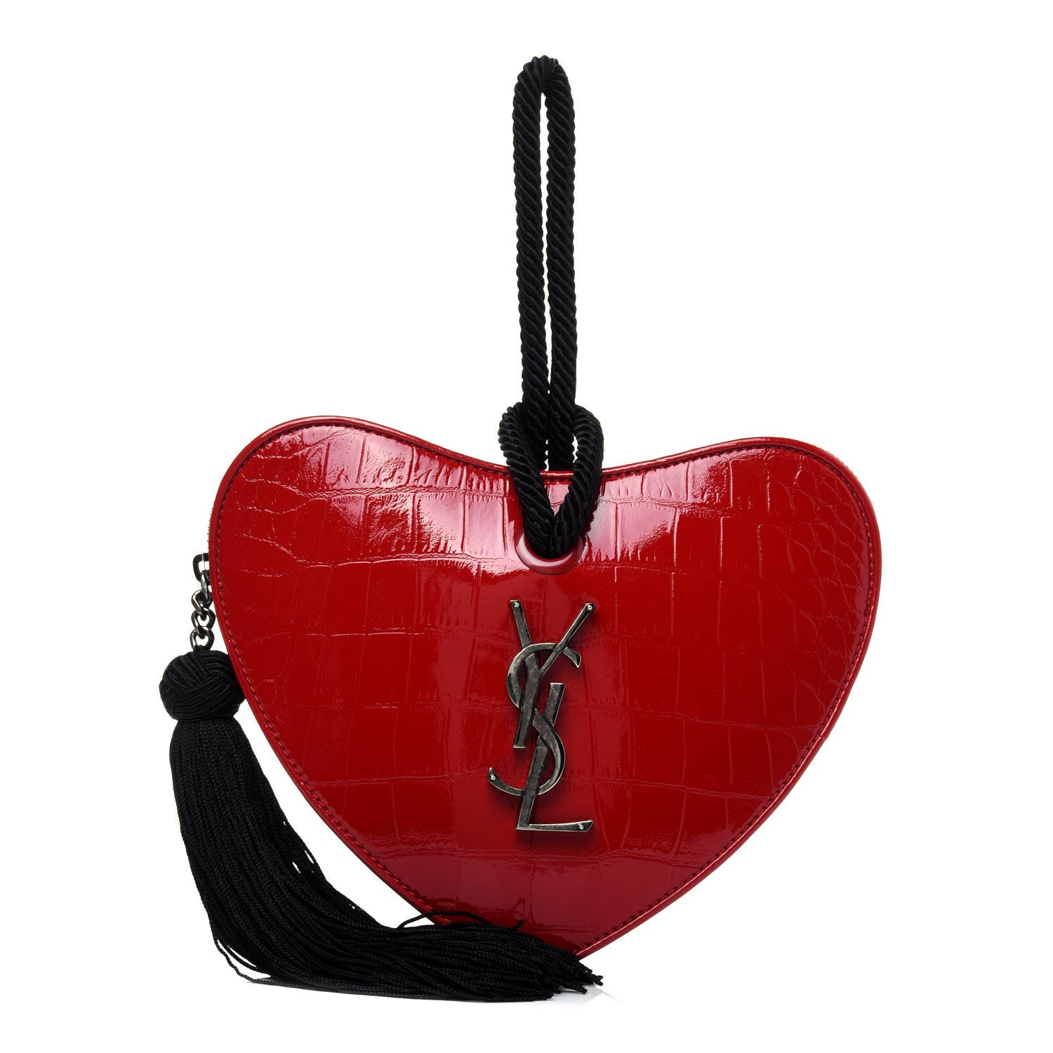 Saint Laurent Patent Crocodile Embossed Sac Coeur Heart Shaped Clutch Red 1 of 15
