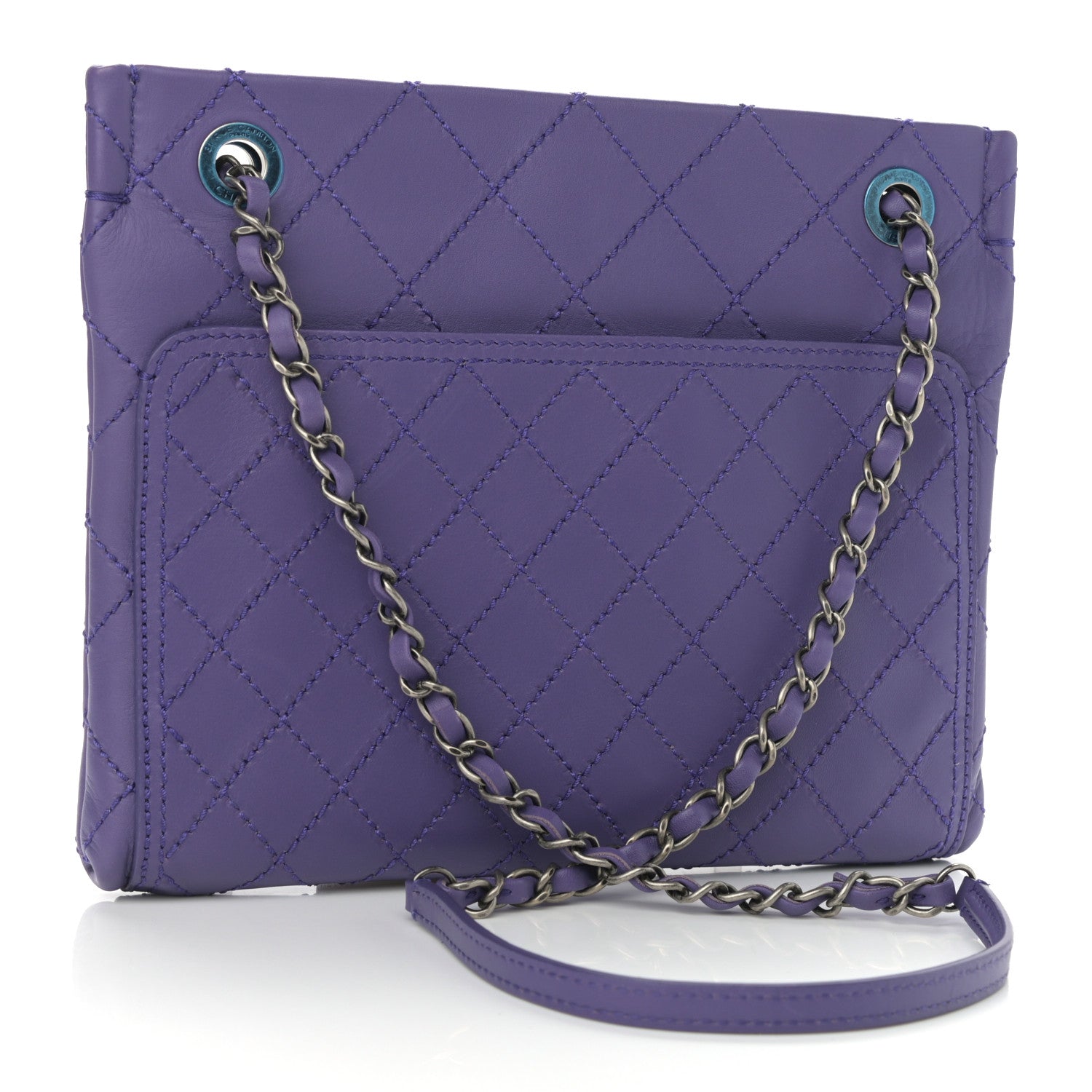 Chanel Calfskin Wild Stitch Small Shopping Tote Purple 3 of 11