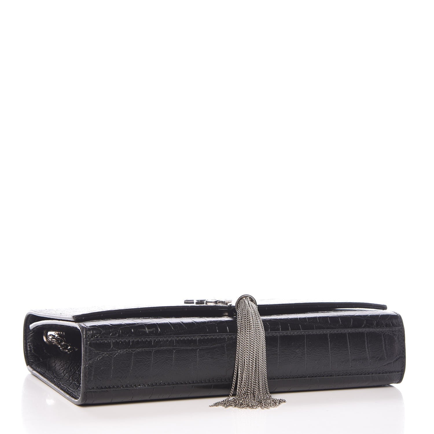 Saint Laurent Calfskin Crocodile Embossed Medium Classic Monogram Kate Tassel Satchel Black 4 of 8