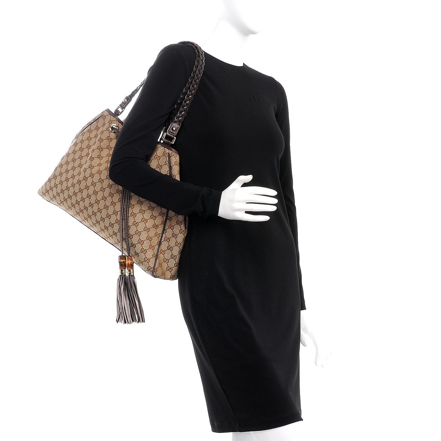 Monogram Peggy Braided Tote Dark Brown