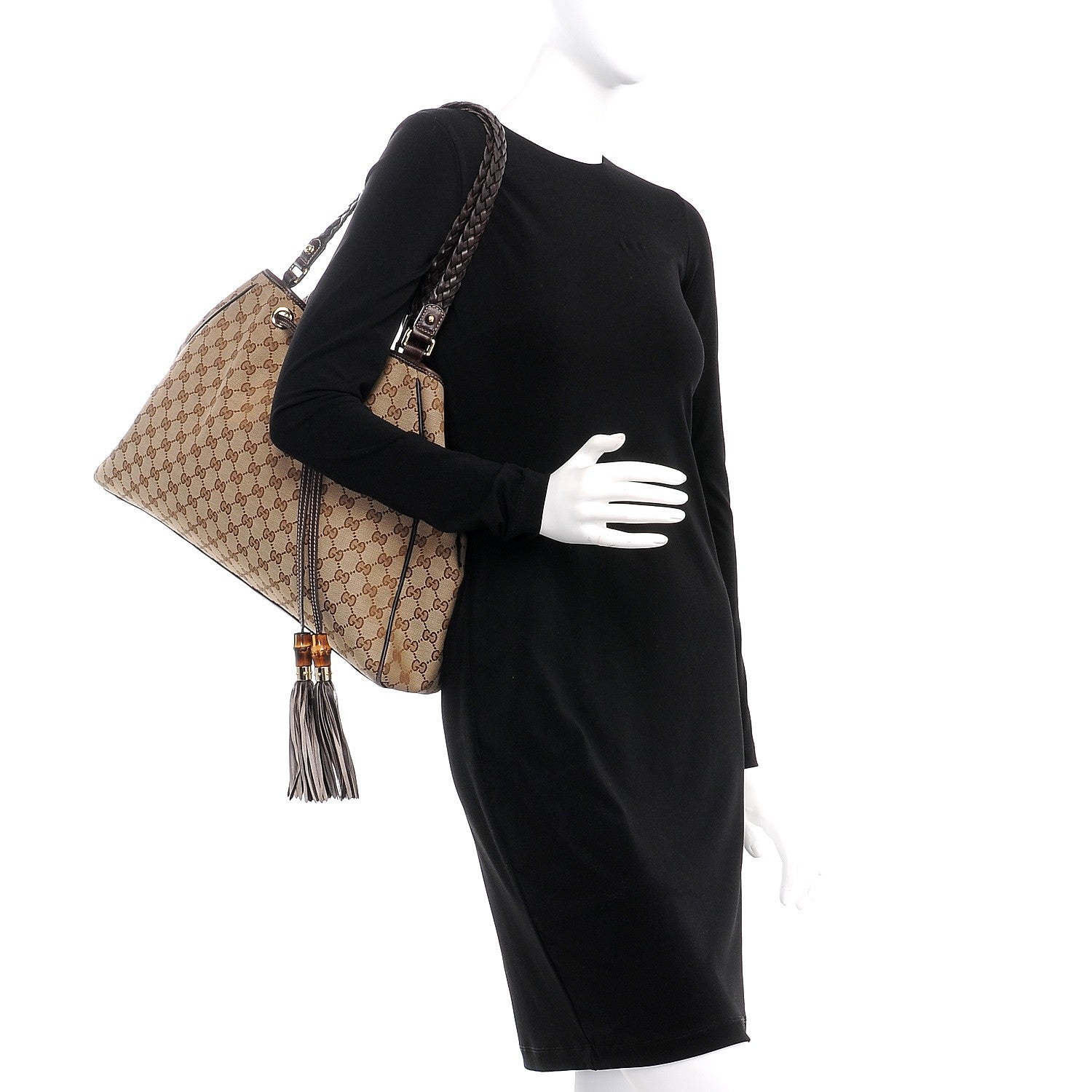 Gucci Monogram Peggy Braided Tote Dark Brown 2 of 12