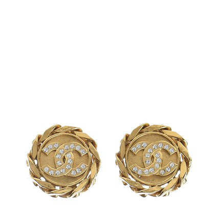 Chanel Crystal CC Chain Clip On Earrings Gold 1 of 5