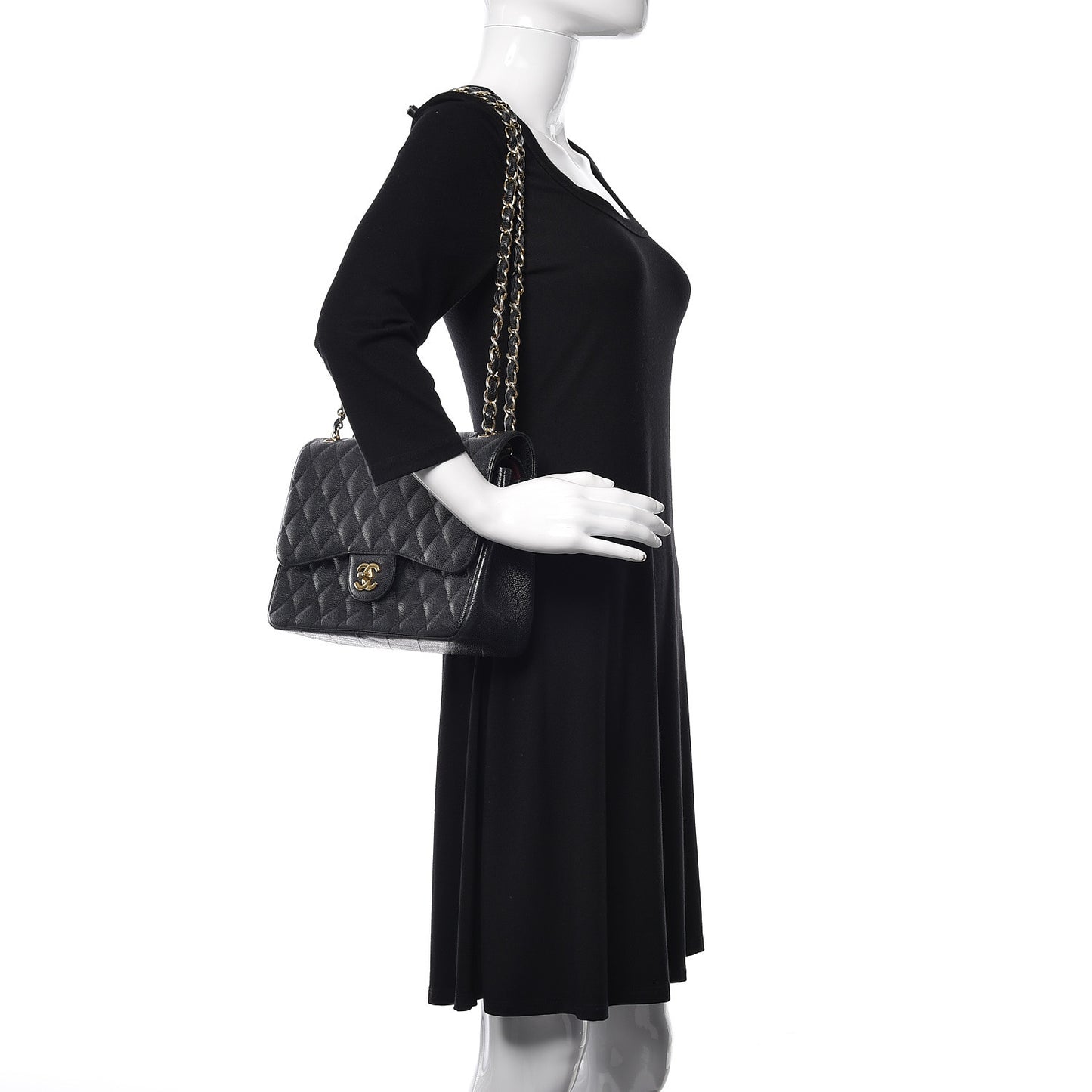 Caviar Quilted Jumbo Double Flap Black