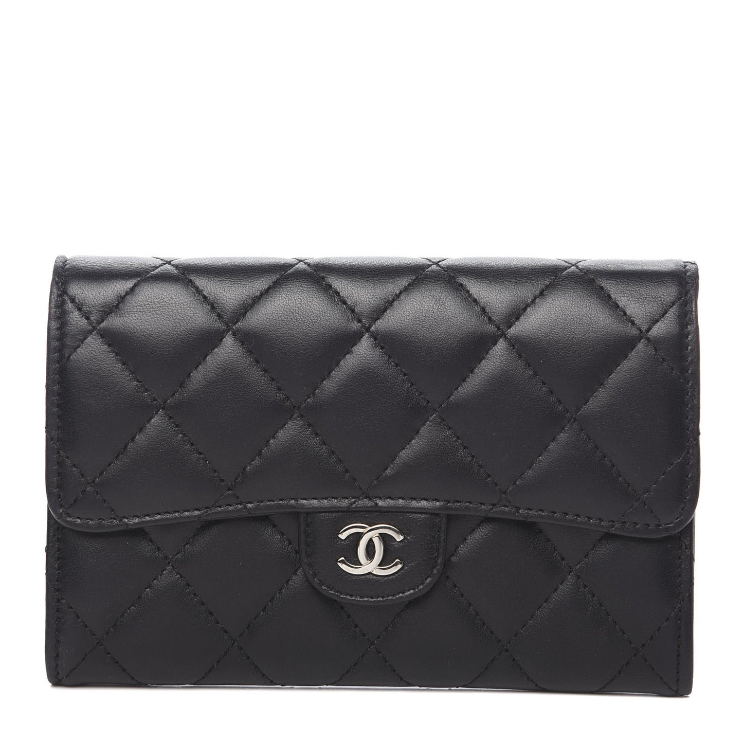 Lambskin Quilted Small Flap Wallet Black