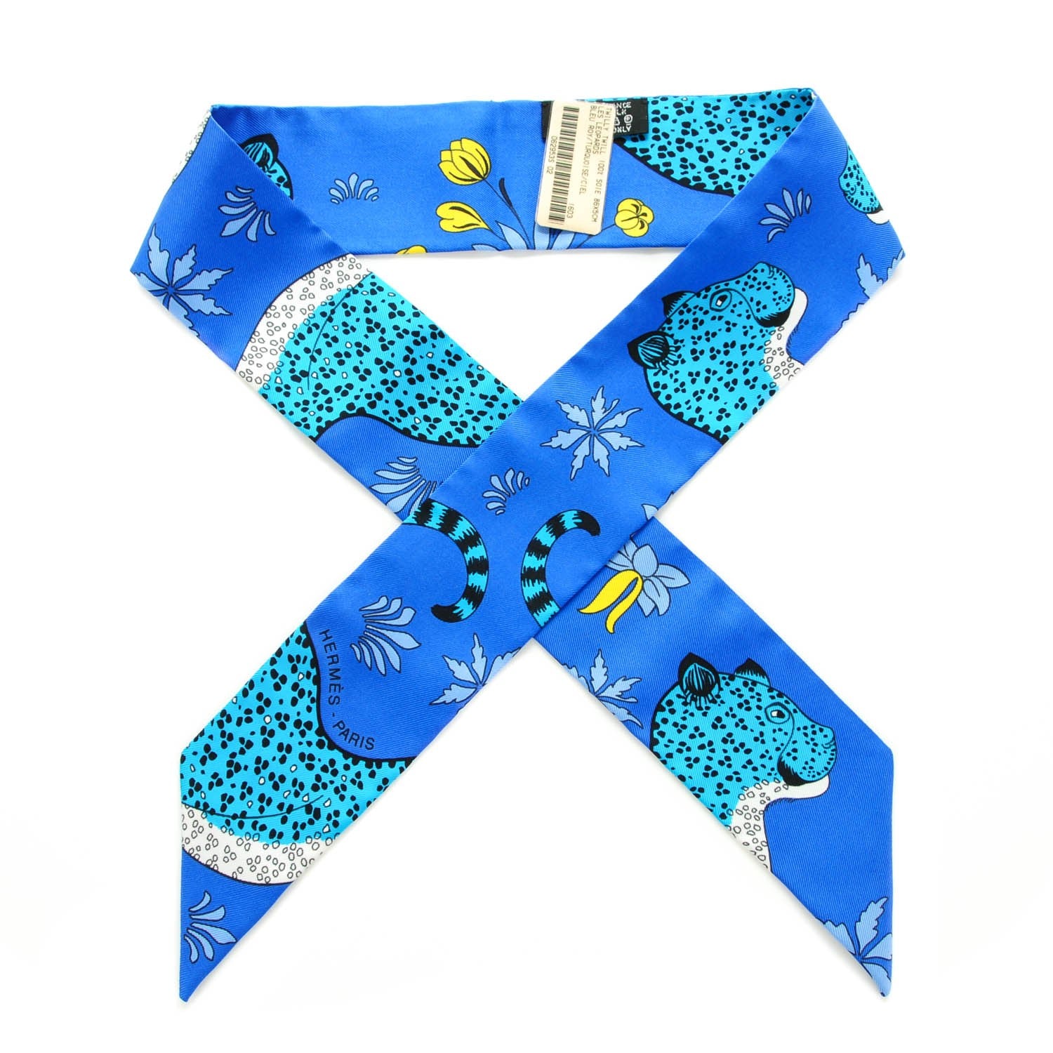 Hermes Silk Les Leopards Twilly Bleu Royal Turquoise Ciel 1 of 6