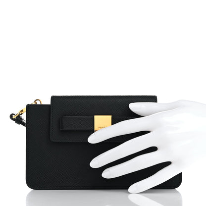 Prada Saffiano Metal Wristlet Wallet Black 2 of 13