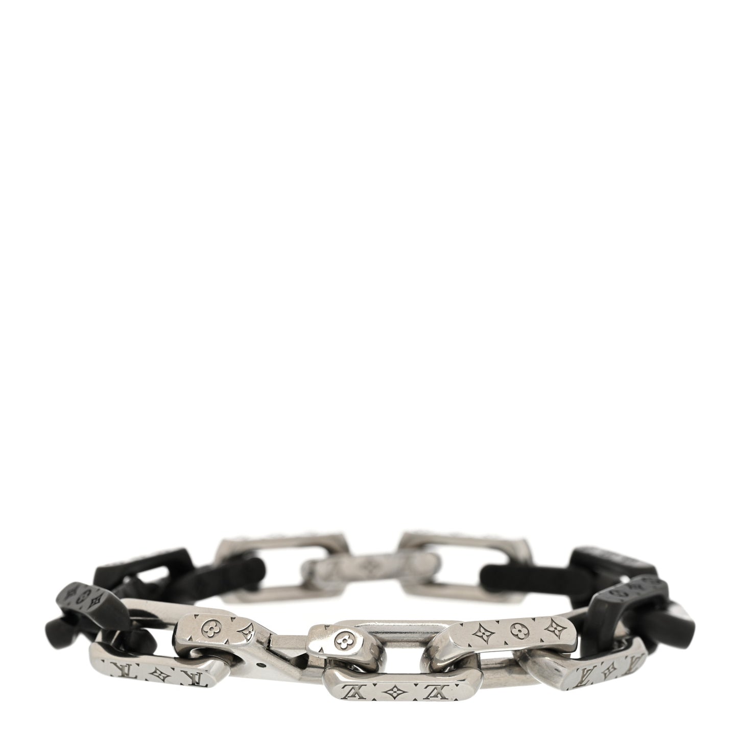 Metal Monogram Chain Bracelet Silver Black