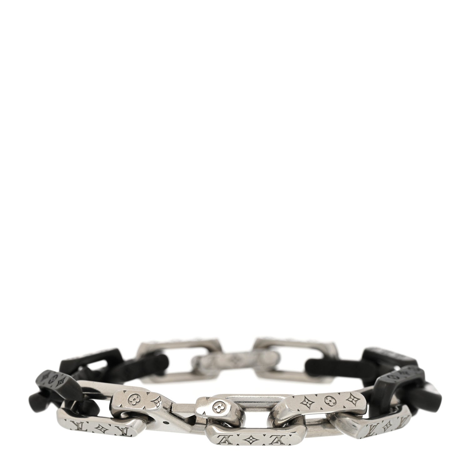 Louis Vuitton Metal Monogram Chain Bracelet Silver Black 3 of 6
