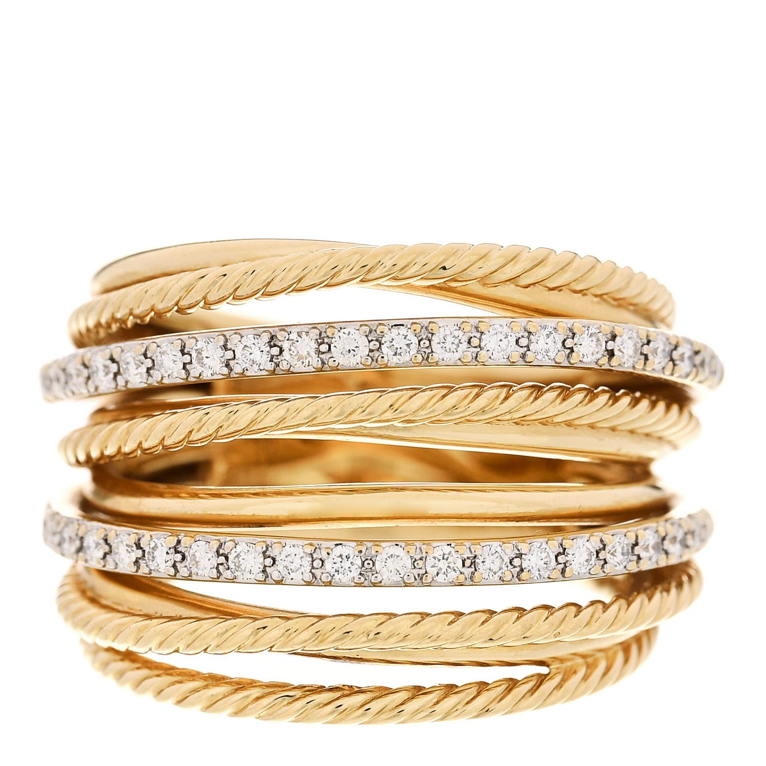 David Yurman 18K Yellow Gold Diamond 18mm Wide Crossover Ring 58 8.25 1 of 4