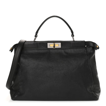 Fendi Goatskin Zucca Large Peekaboo Iconic Satchel Black Tobacco 1 of 8
