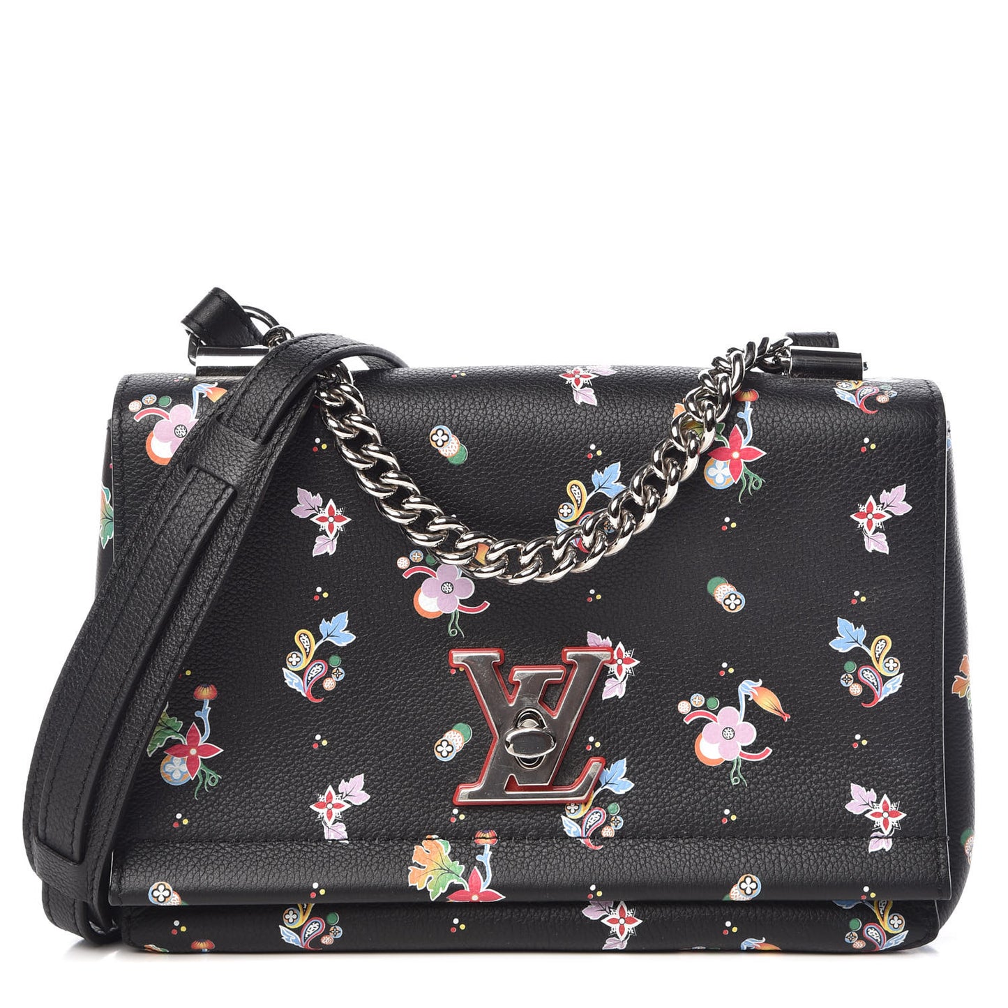 Soft Calfskin Lockme II Floral Chain Bag BB Black