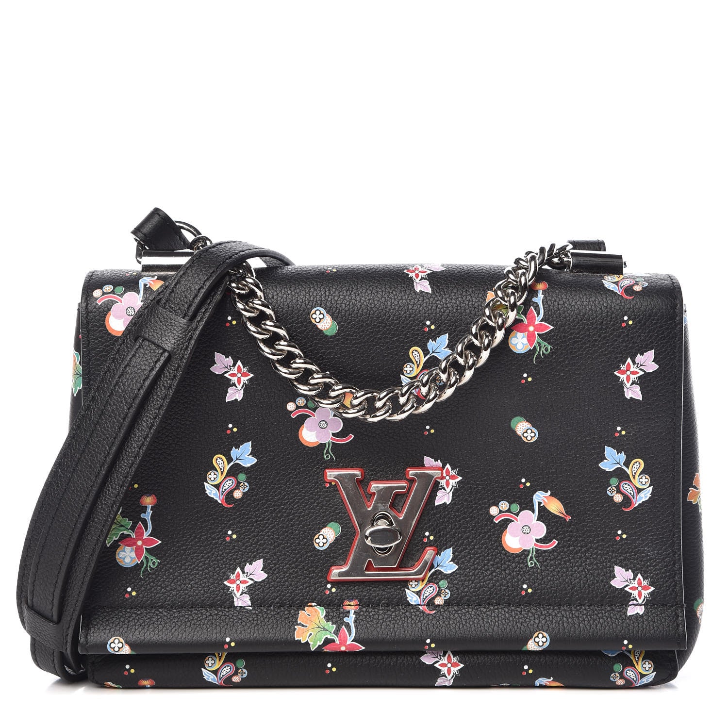 Louis Vuitton Soft Calfskin Lockme II Floral Chain Bag BB Black 1 of 10