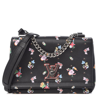 Louis Vuitton Soft Calfskin Lockme II Floral Chain Bag BB Black 1 of 10