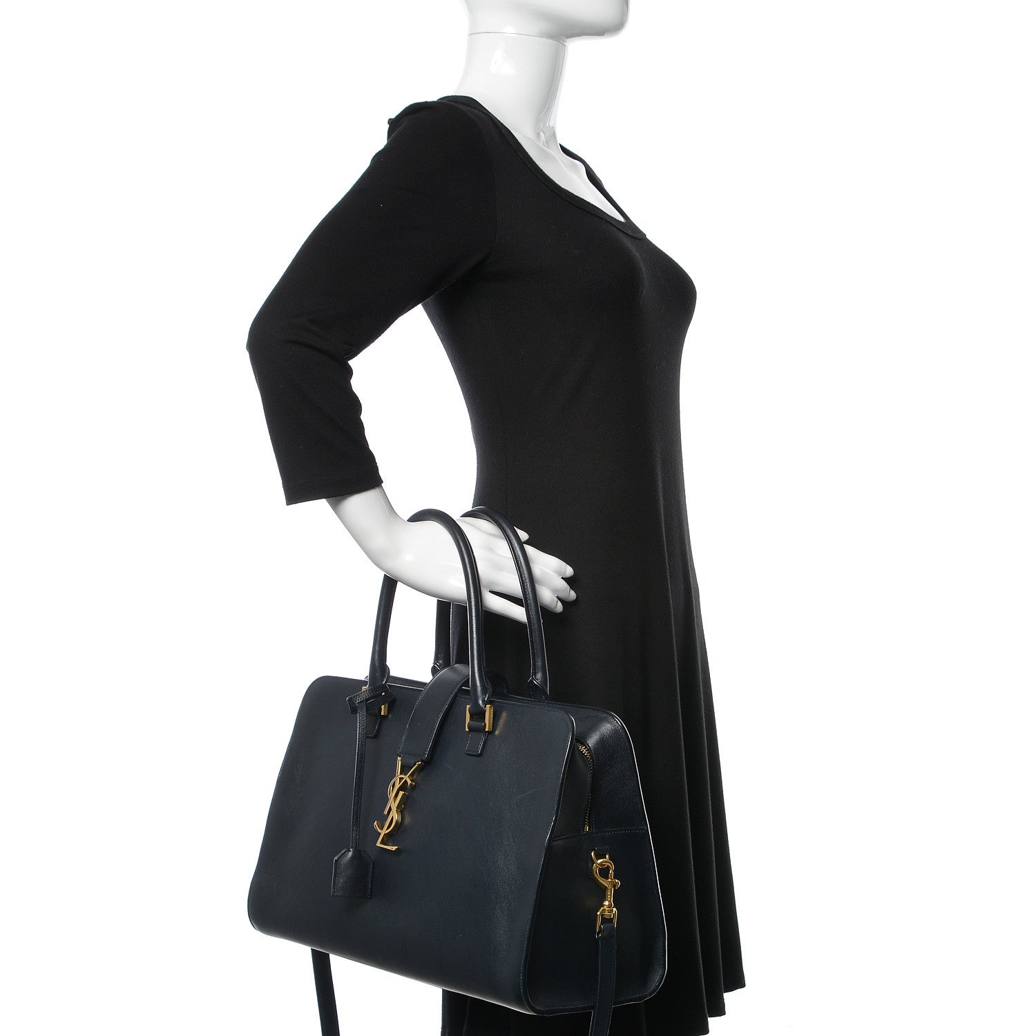 Saint Laurent Calfskin Medium Monogram Cabas Navy 3 of 12