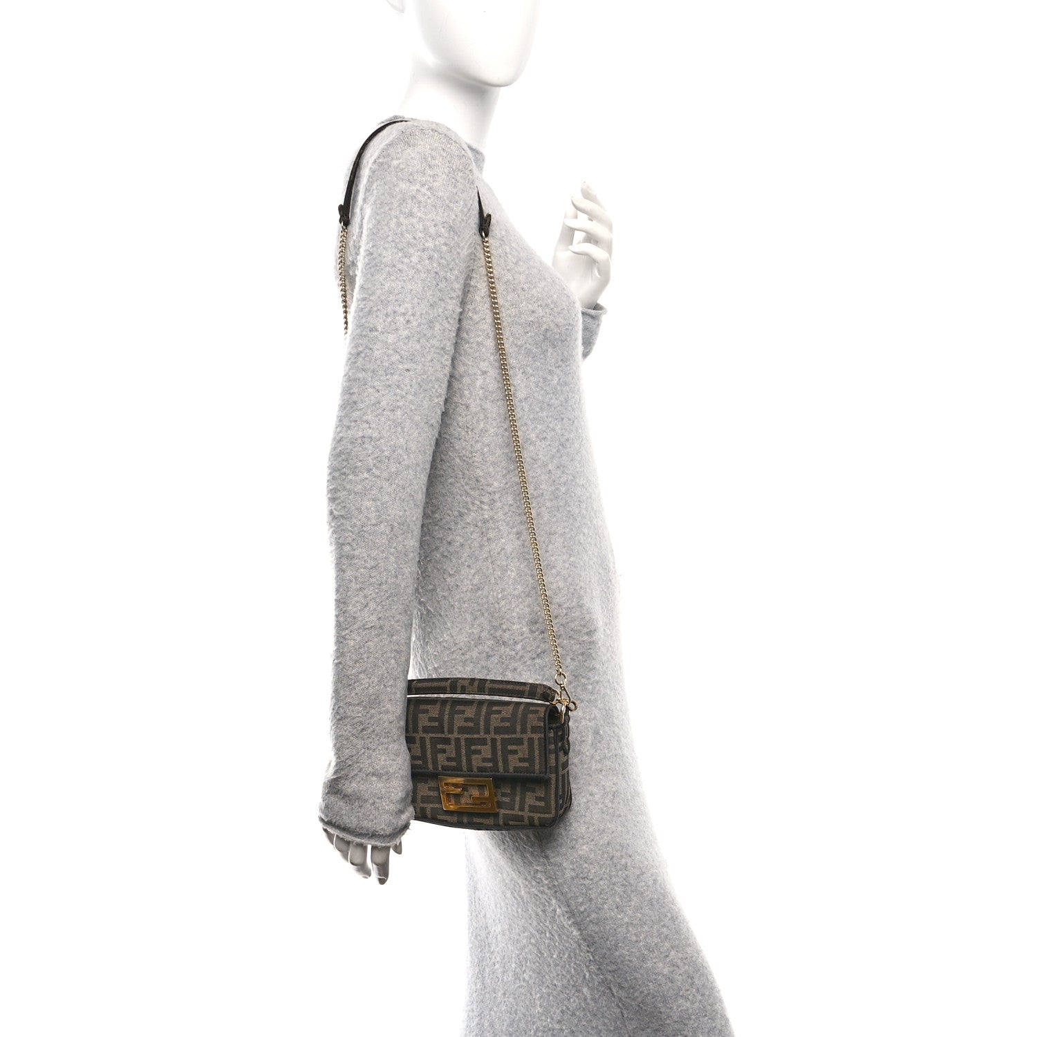 Fendi Fabric Jacquard FF 1974 Mini Baguette Tobacco Moro Black 2 of 12