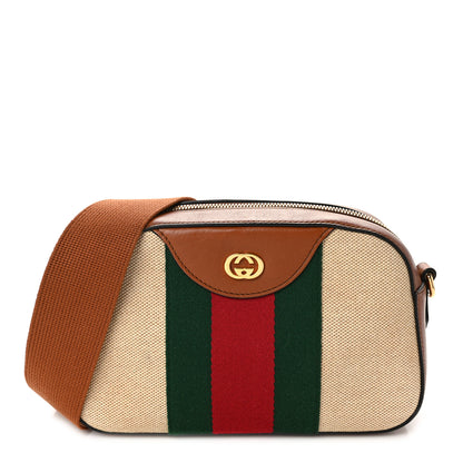 Gucci Vintage Canvas Web Shoulder Bag Sand Cuir 1 of 12