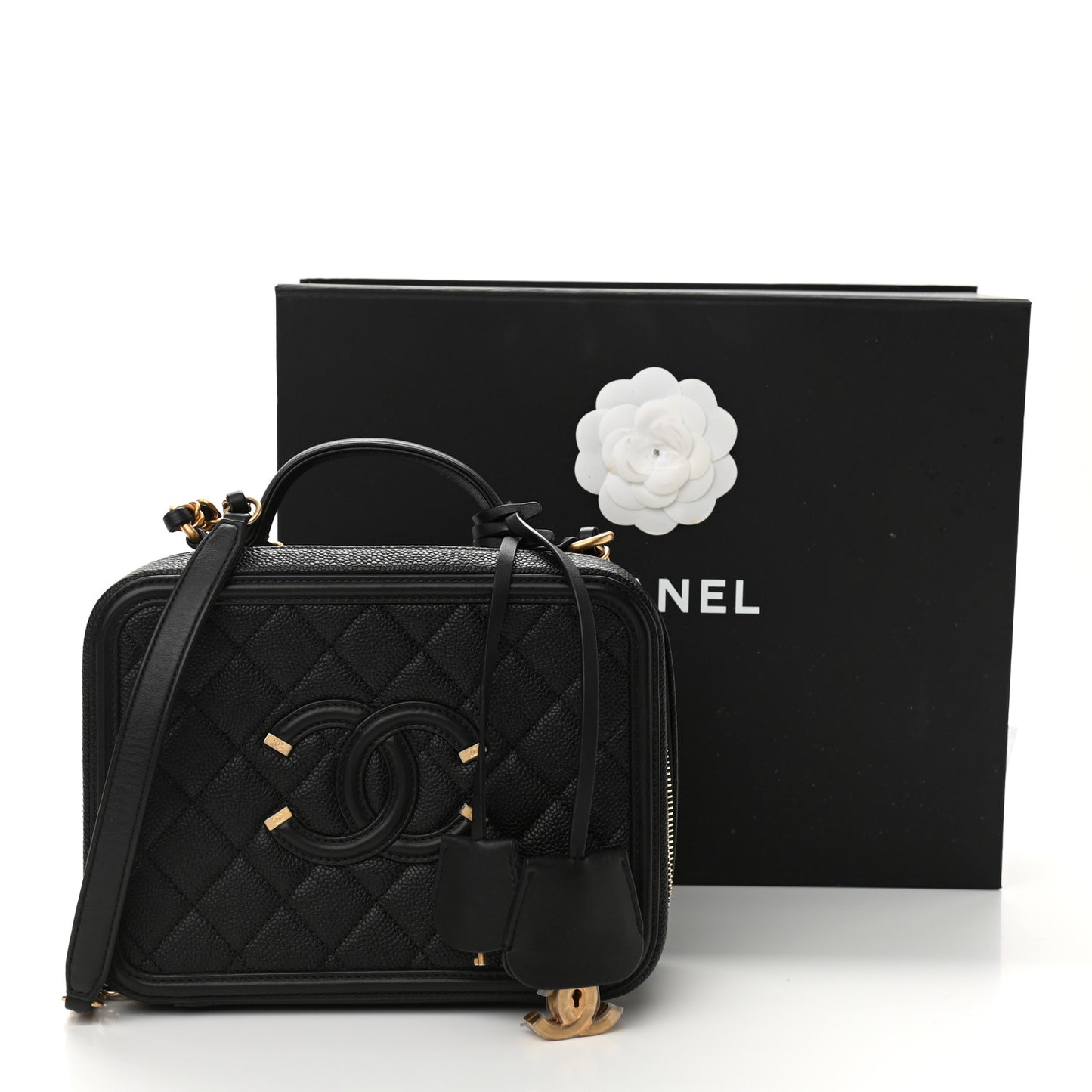 Caviar Quilted Medium CC Filigree Vanity Case Black